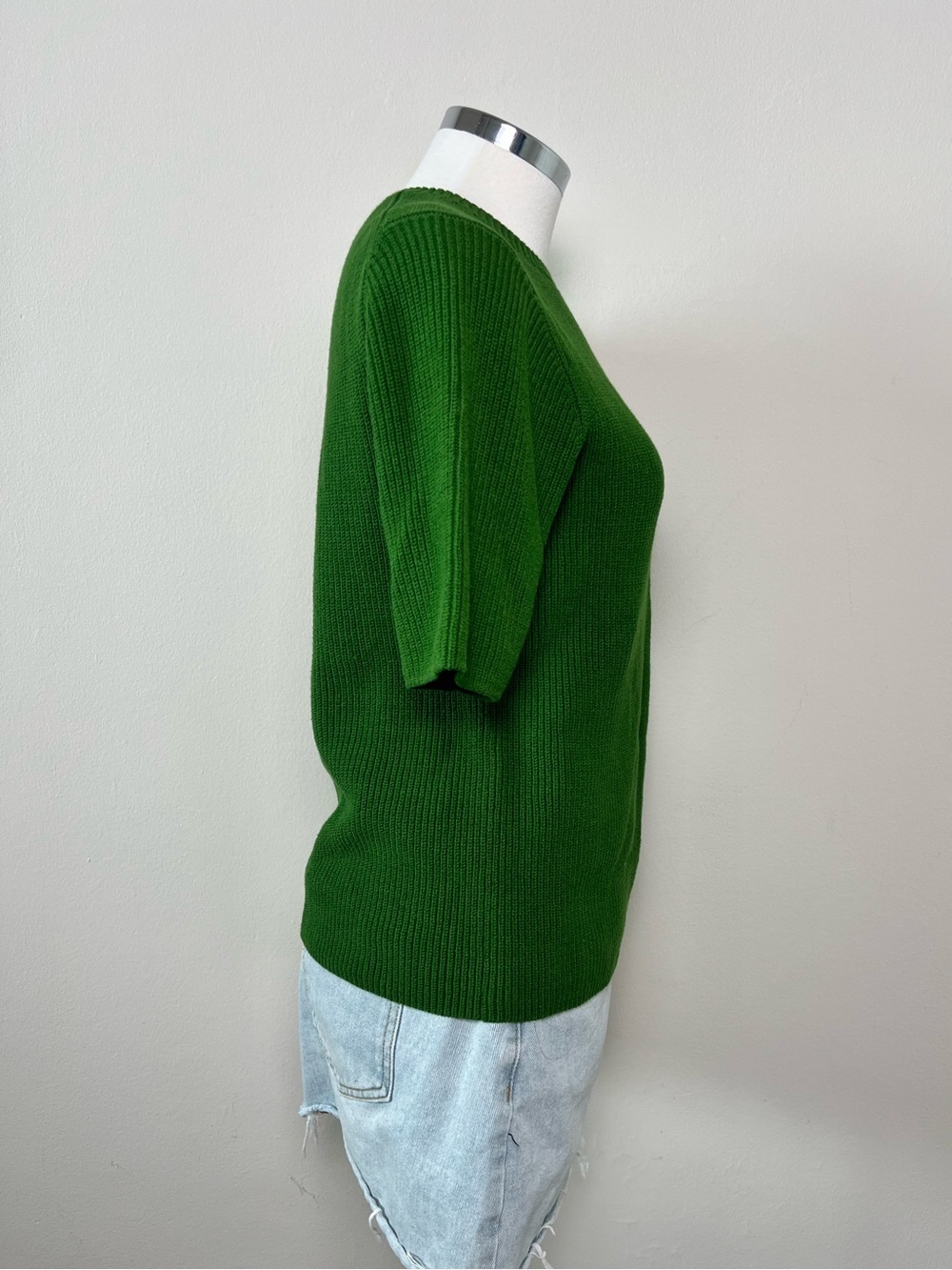 Vince Women’s Green Ribbed Knit Sweater T-Shirt Top Elbow Sleeve Size M - Picture 2 of 8